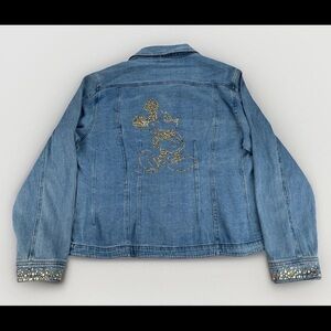 Disney Rhinestone Mickey Mouse Lg Blue Denim Jacket Size L Gold Embellished Y2K